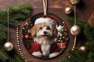 Dog with Christmas Hat Ornament PNG