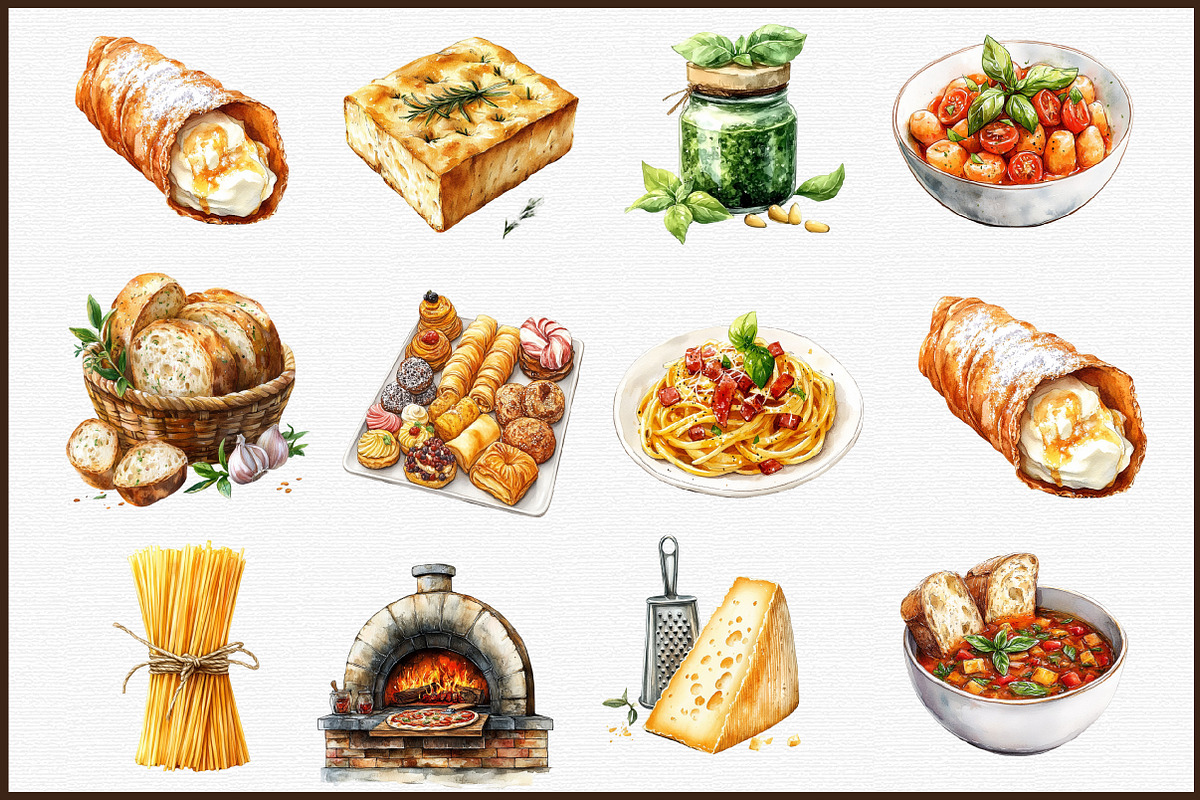 Watercolor Italian Food Clipart, an Illustration by Sublimation Artist (Photo 3 of 6)