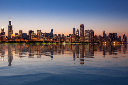 Chicago Skyline at sunset from the, an Architecture Photo by Backyard Stock