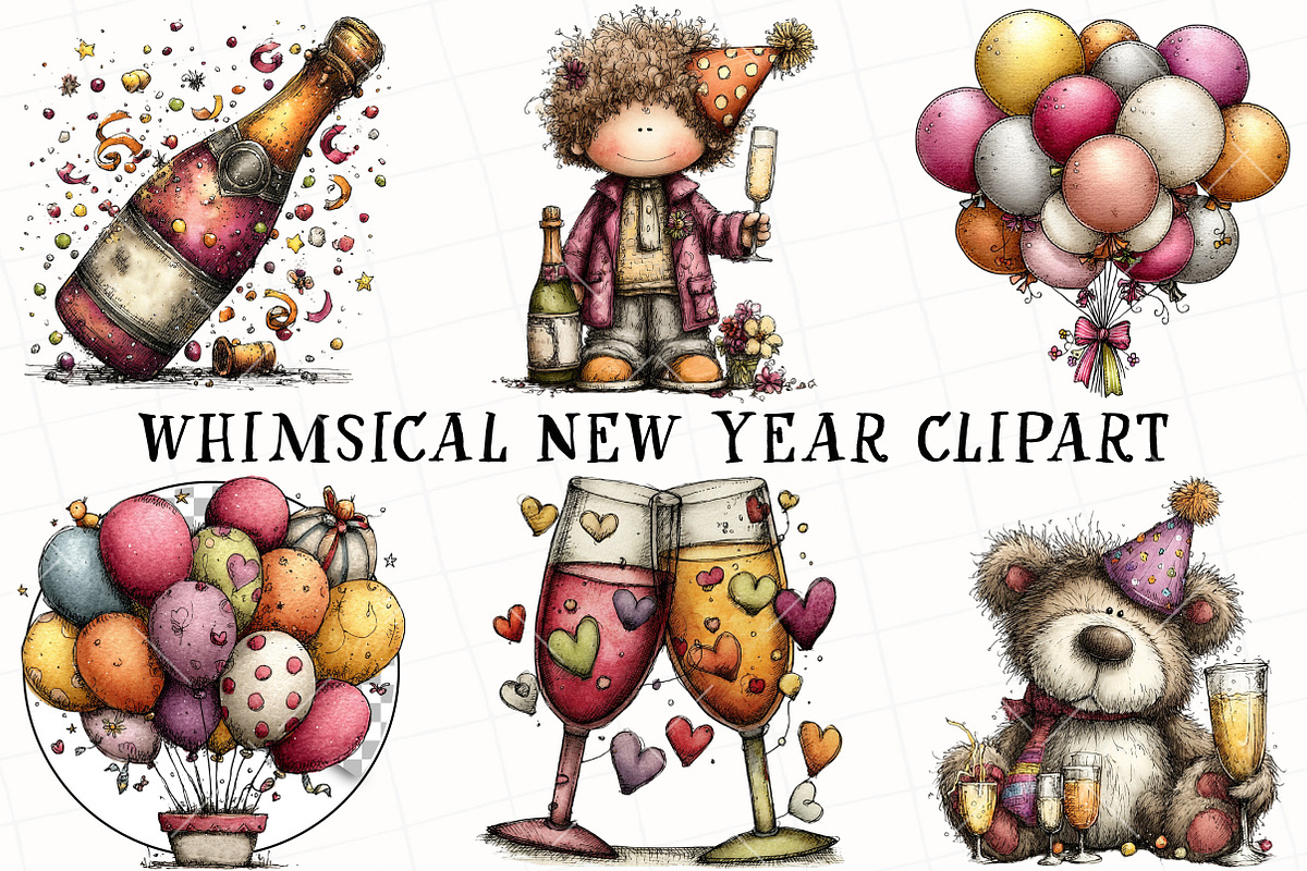 Whimsical New Year Clipart, an Illustration by OK Design (Photo 2 of 6)