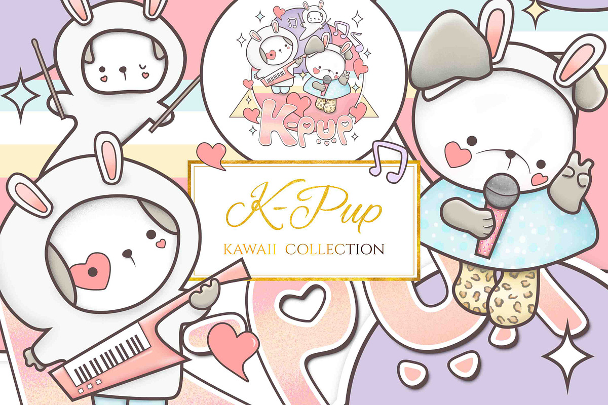 Kawaii Cute Dog Music Clip Art, an Illustration by Jen Digital Art (Photo 1 of 4)