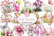 Pink Summer Meadow Clipart, an Illustration by Watercolor design (Thumbnail 1 of 5)