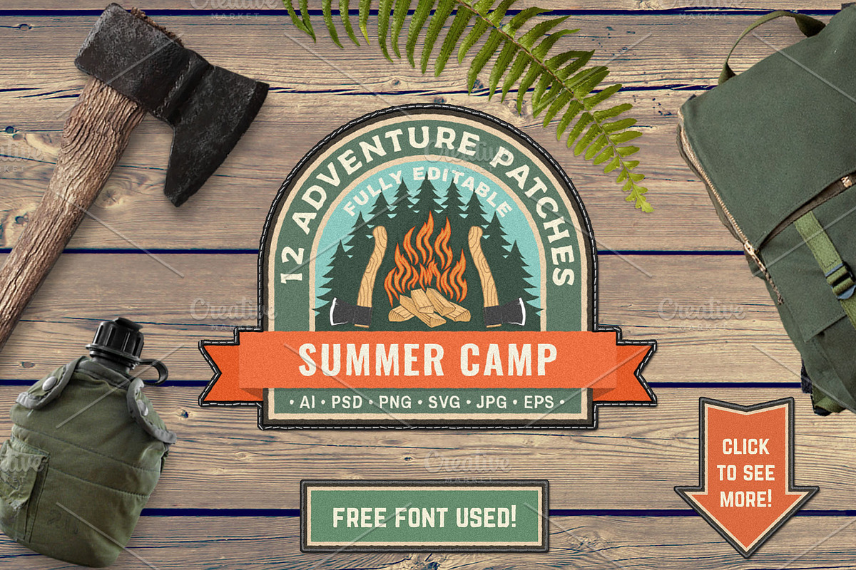Summer Camp Adventure Patches, a Branding & Logo Template by sivVector (Photo 1 of 2)