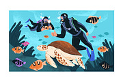 People swim underwater. Scuba diving, a Sport Illustration by PaperTrident (Thumbnail 4 of 9)