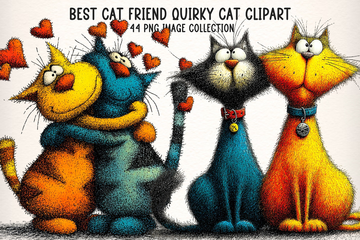 Best Cat Friend, Quirky Cat Clipart, an Illustration by Dream Creation (Photo 1 of 8)