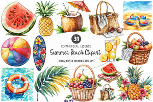 Summer on the Beach Clipart PNG, an Illustration by SinaCreation