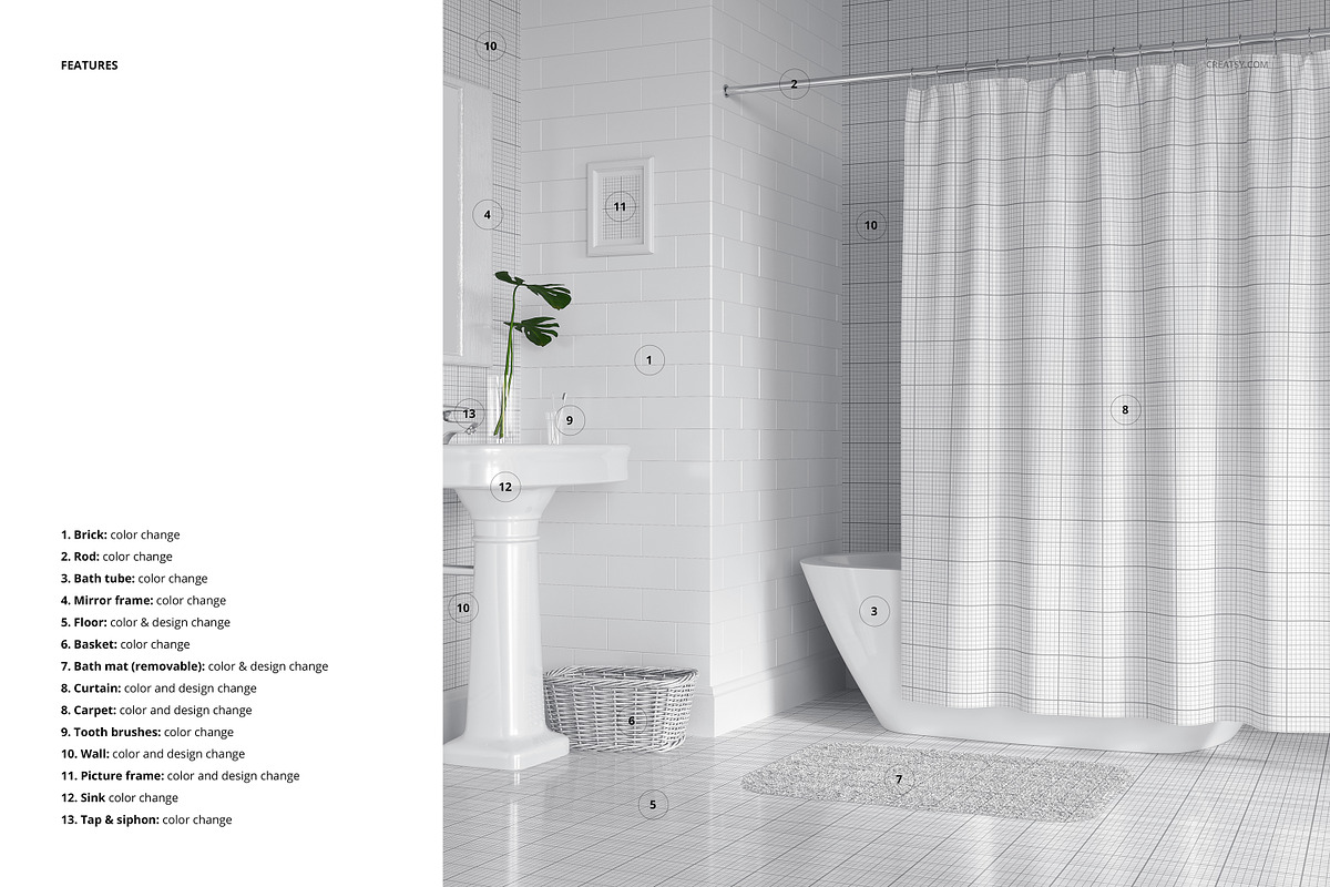Bathroom Bath Curtain Mockup 5, a Household Mockup by creatsy2 (Photo 3 of 4)