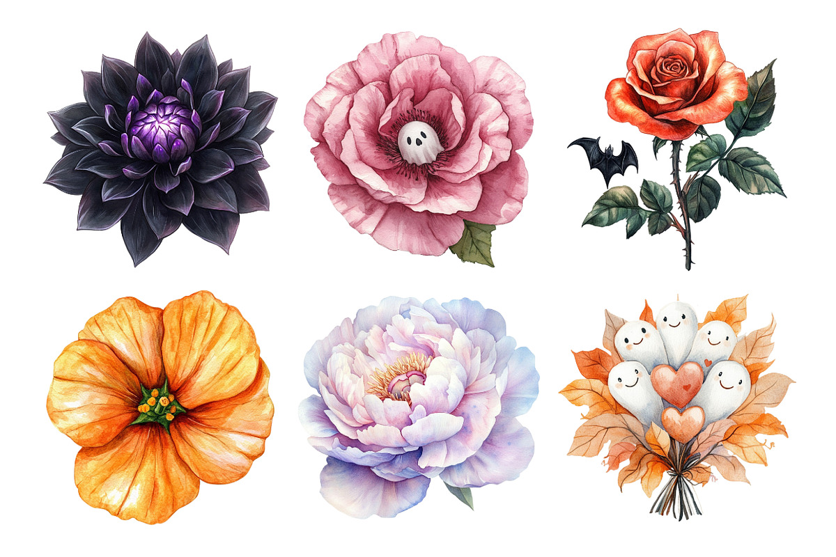 Halloween Flowers Clipart Bundle, an Illustration by Daily.Designs (Photo 2 of 5)
