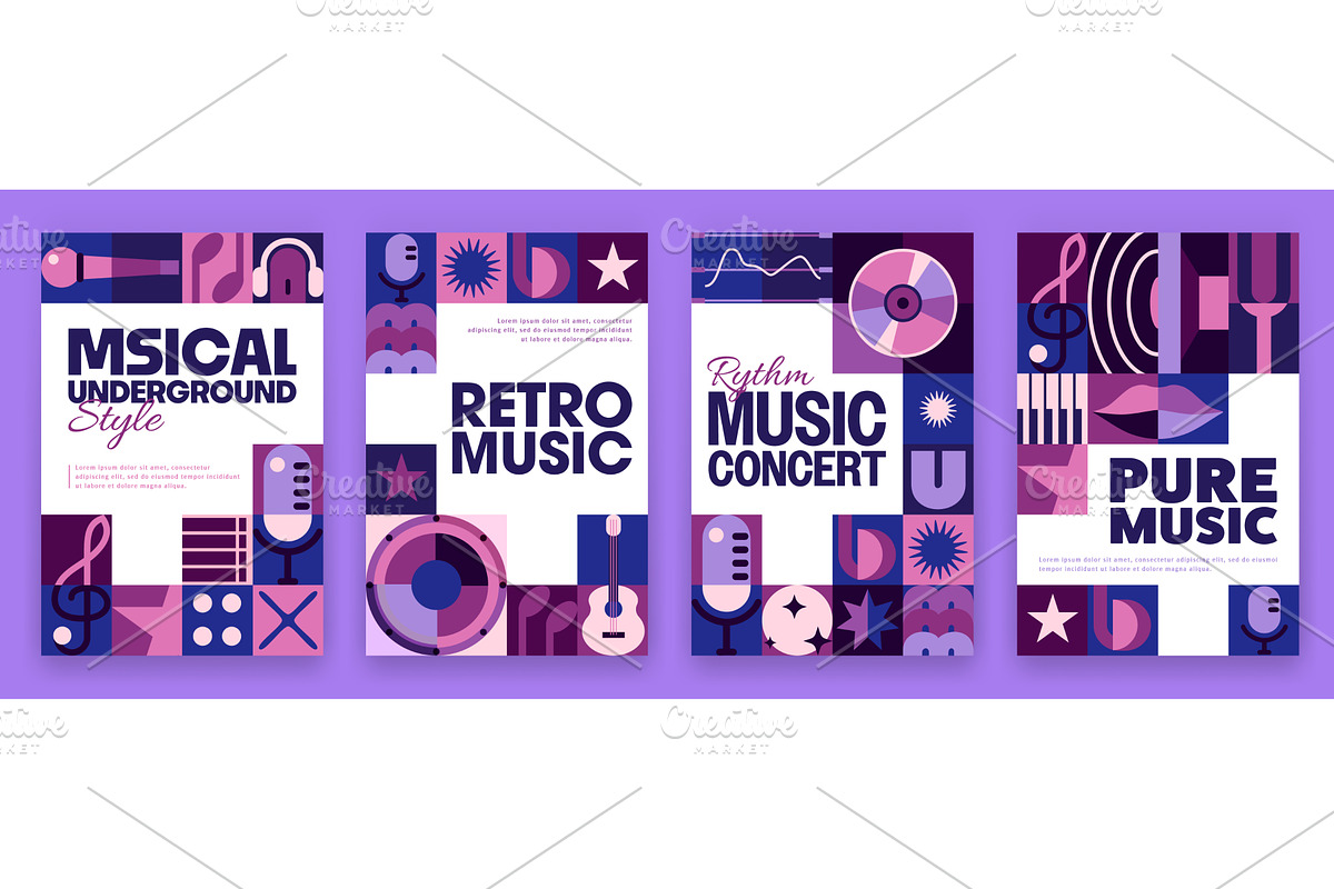 Musical posters with music pattern, a Decorative Illustration by Vector Tradition