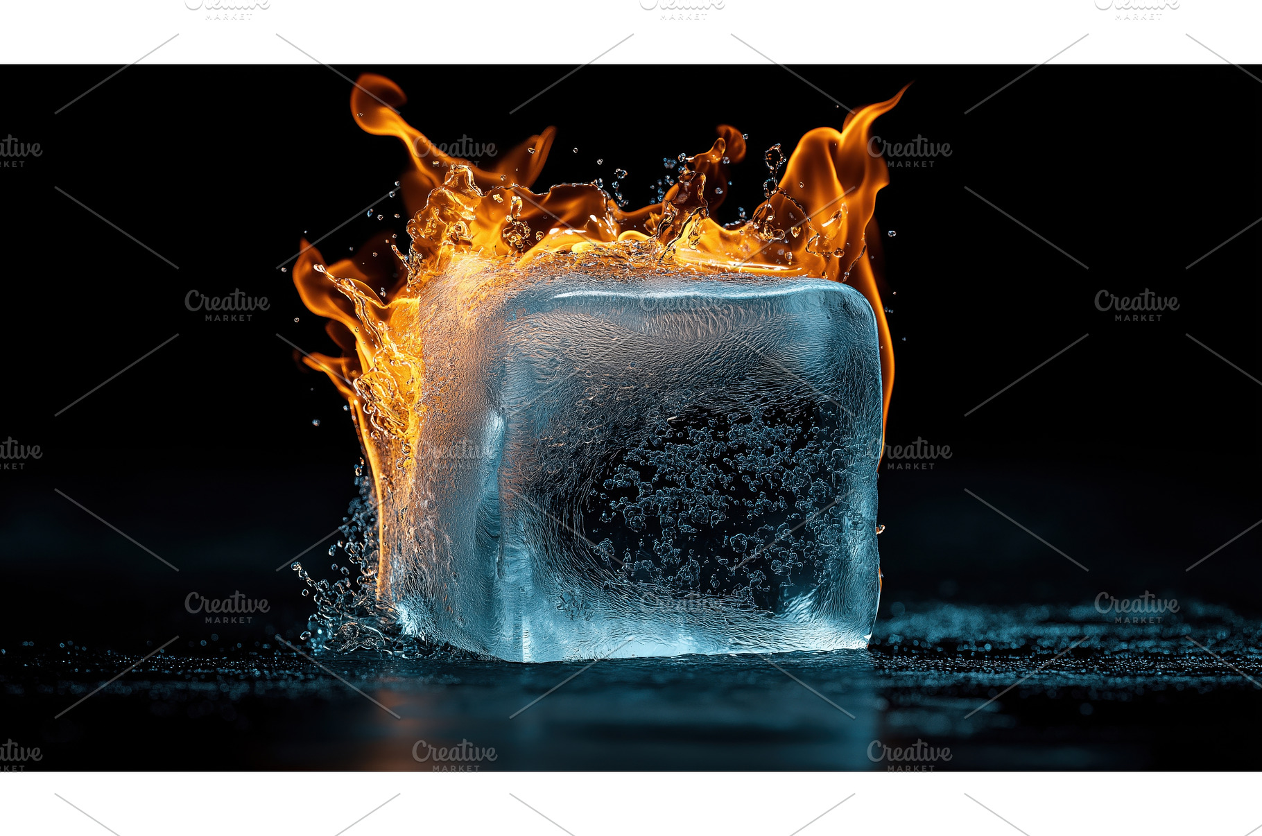 A close-up of an ice cube on fire, an Industrial Photo by Sergey Kotenev