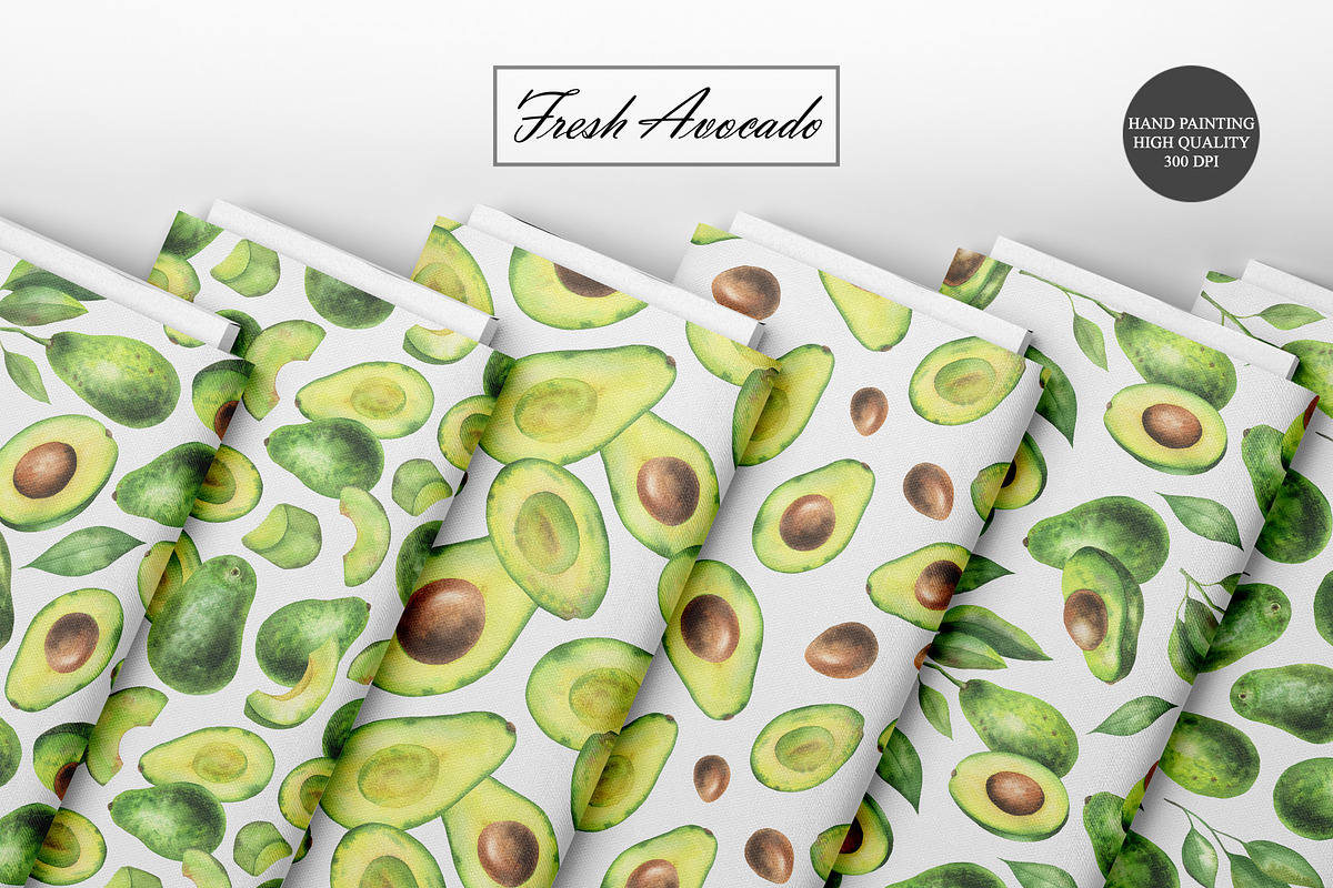 Watercolor Avocado Seamless Patterns, a Food Illustration by OlDm_Shop (Photo 9 of 10)