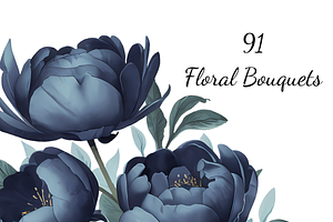 Dusty Blue Floral Clipart Bundle