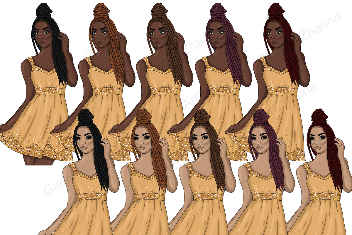 Happy New Year Gold Girls Clipart, a Person Illustration by GlamArtZhanna (Photo 3 of 5)