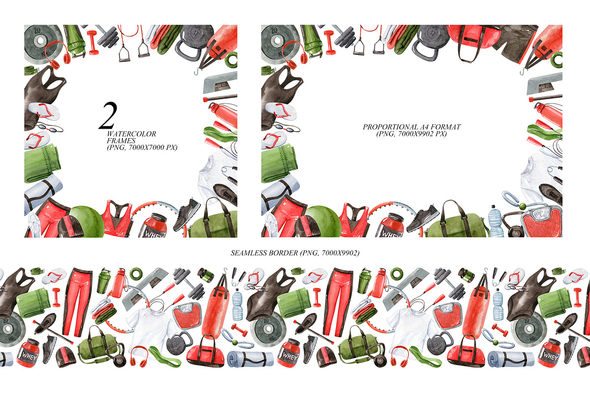 Fitness Equipment watercolor clipart, an Illustration by Natalia Fedorova (Photo 6 of 8)