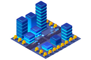 City Urban Area Map Isometric Night