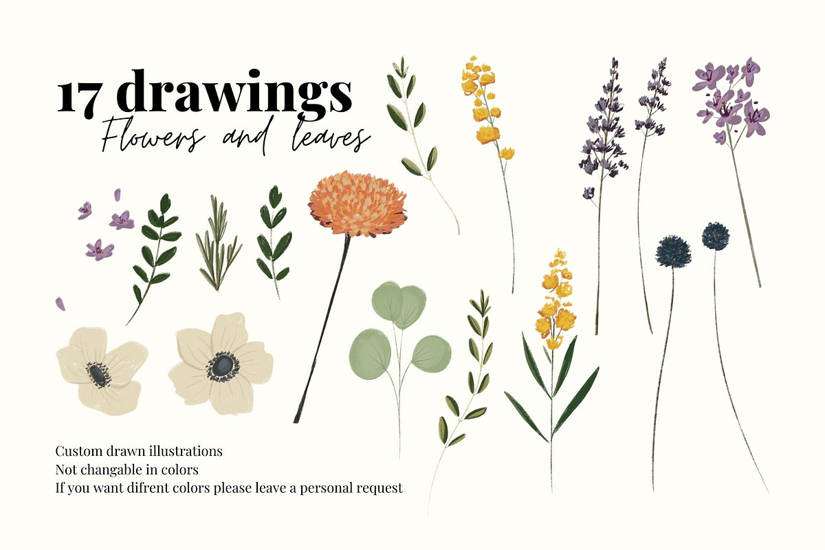Wedding collection handdraw florals, a Stationery Template by kreart (Photo 2 of 8)