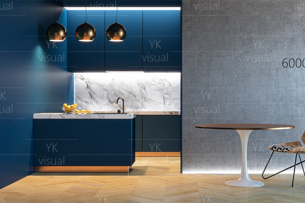 Blue kitchen interior. Mockup., a Household Mockup by YKvisual (Photo 2 of 2)