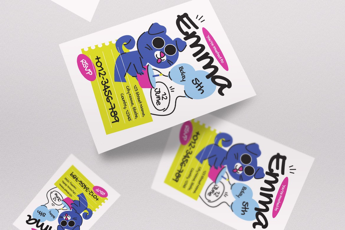 White Kids Birthday Invitation, a Card Template by graphicook (Photo 2 of 3)