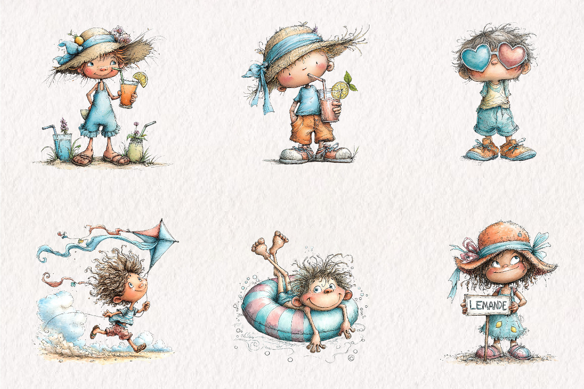 Whimsical Summer Kids Clipart, an Illustration by CreationArt (Photo 7 of 7)
