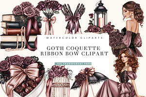Goth Coquette Ribbon Bow Clipart