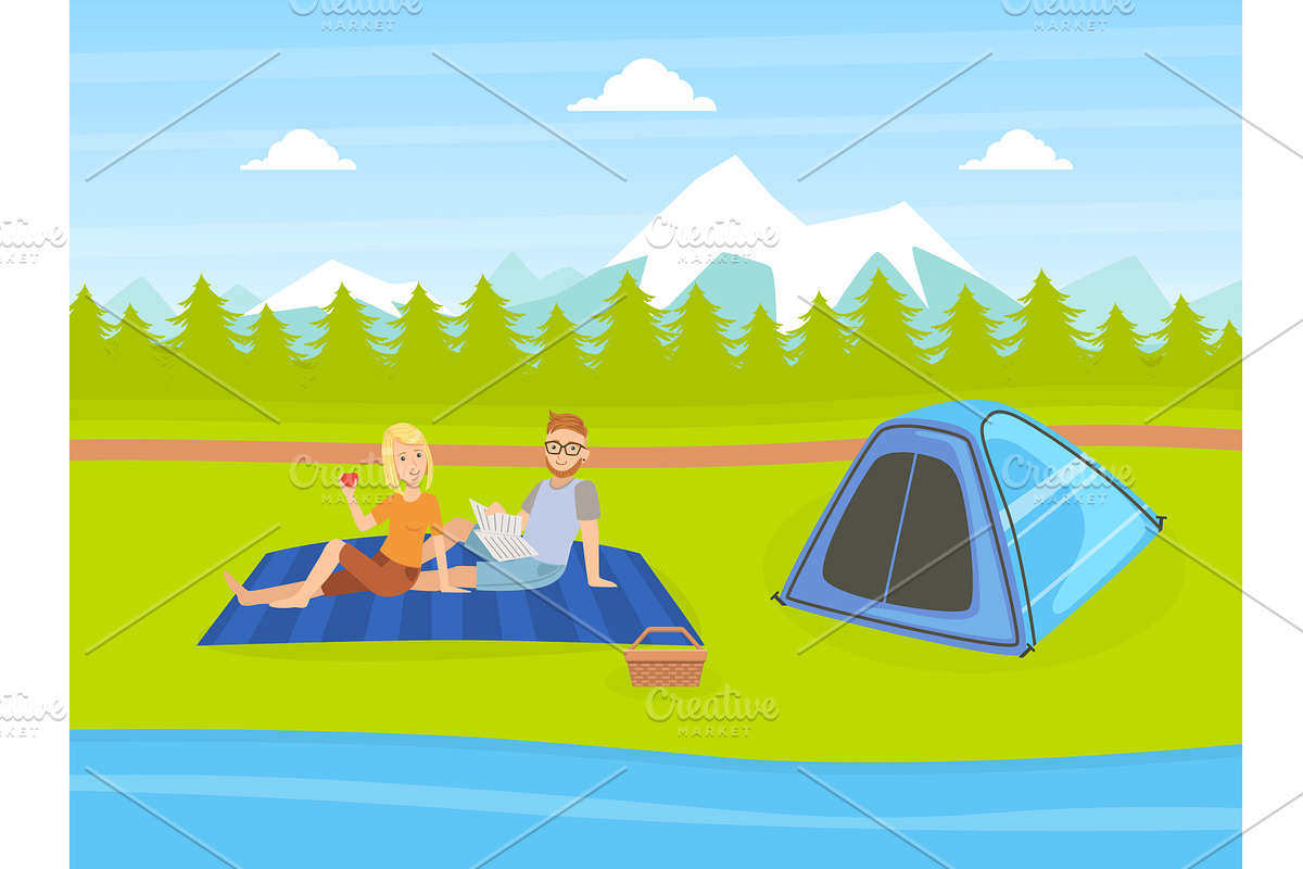 Tourist Tent on Natural Landscape, an Illustration by TopVectors