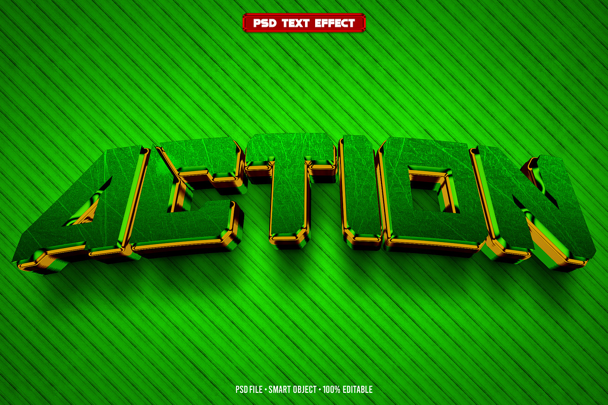 Action 3D editable text effect, a Layer Style Add-On by Hello Muh (Photo 1 of 2)