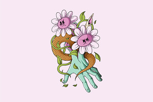 Zombie Hand with Angry Daisy Flowers, an Object Illustration by Judsart