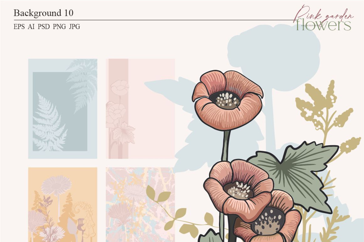 Pink garden flowers, a Decorative Illustration by Collection by VY (Photo 6 of 10)
