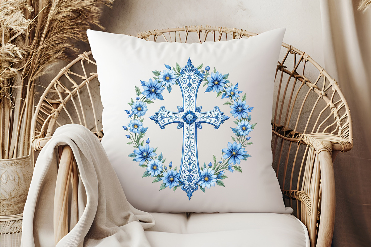 Blue Cross With Flowers Clipart, an Illustration by DreamCafeArt (Photo 5 of 7)