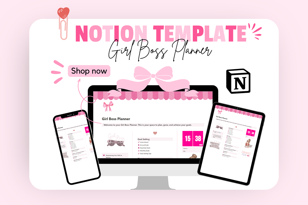Girl Boss Planner Notion Template, a Templates & Theme by bellaROSEworkshop (Photo 10 of 10)