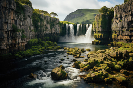 Waterfall descending from the peak o, a Photo by SaroStock