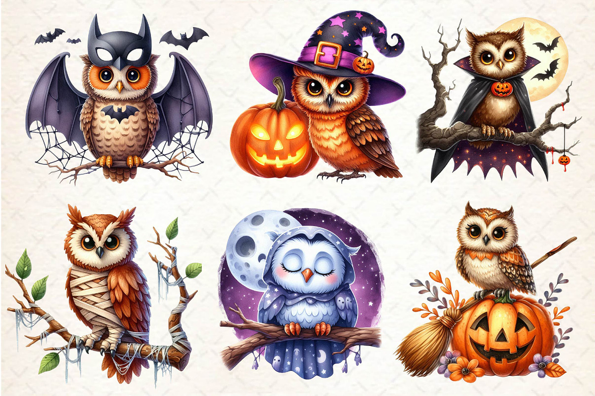 Halloween Owl Sublimation Clipart, an Illustration by Dream Creation (Photo 5 of 6)