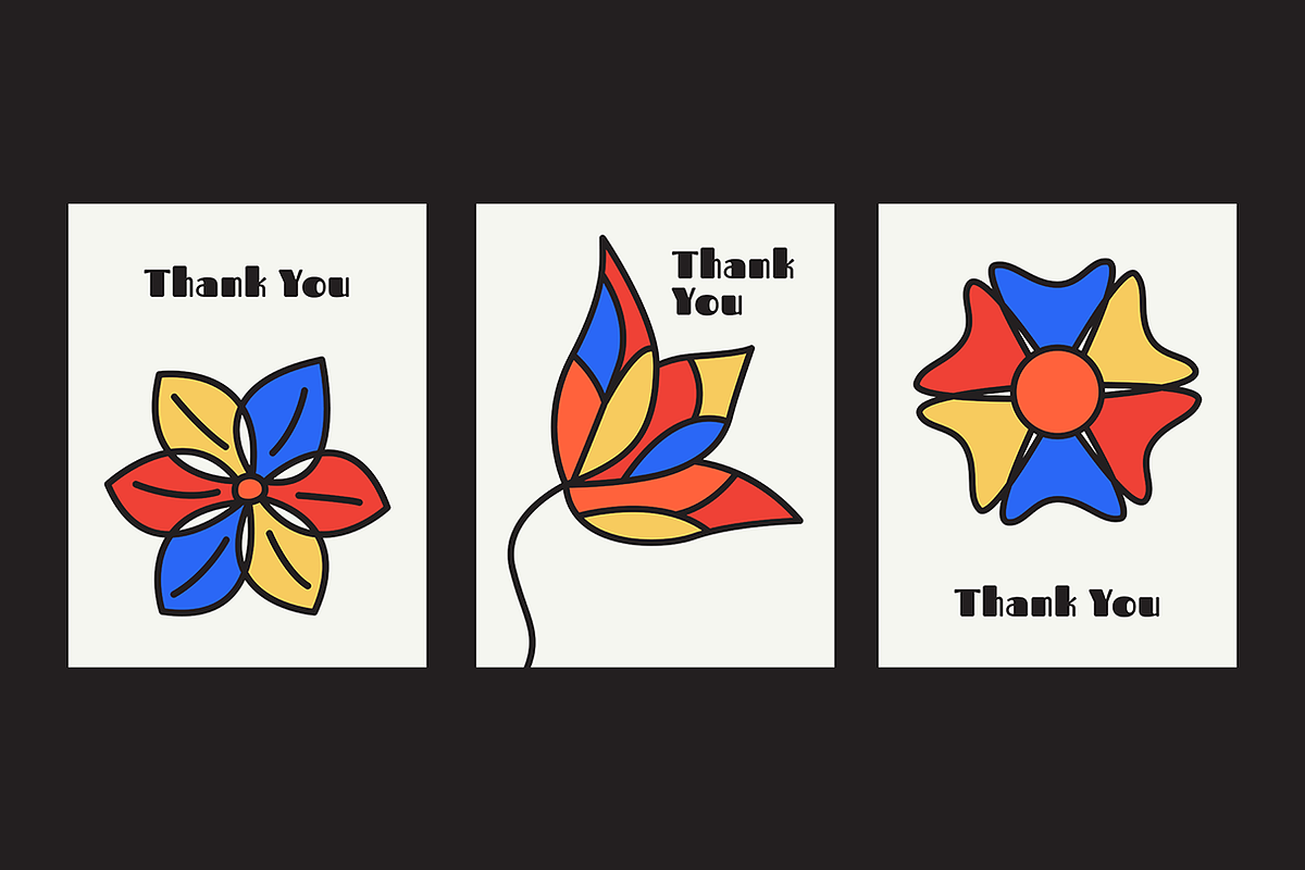 Set of floral thank you vector card, a Card Template by Ninos Mandala