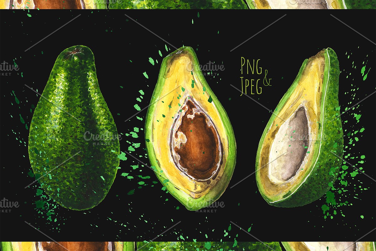 Hand-drawn watercolor Avocado, a Food Illustration by Margo Miller (Photo 3 of 12)