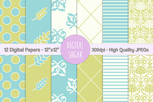 Green and Blue Wedding Digital Paper