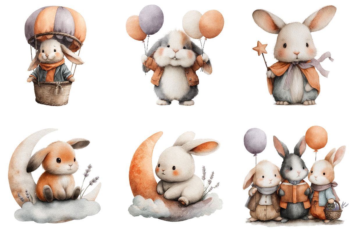 Watercolor Cute Purple Bunny Clipart, an Illustration by Sublimation Artist (Photo 5 of 7)