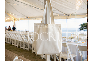 Beige Tote at Summer Event, a Product Mockup by MockupWizard