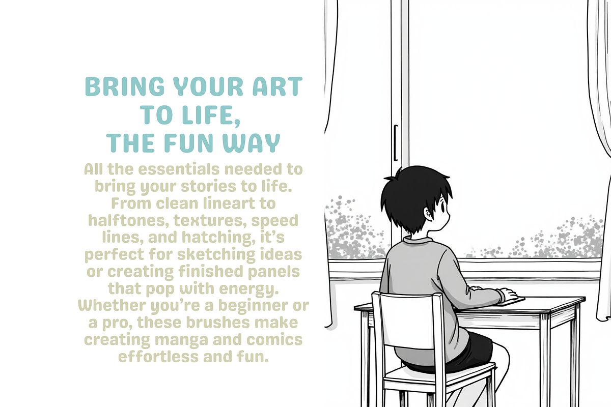 Manga Comic Essential Brushes, a Brush Add-On by Cozy Brushery (Photo 3 of 8)