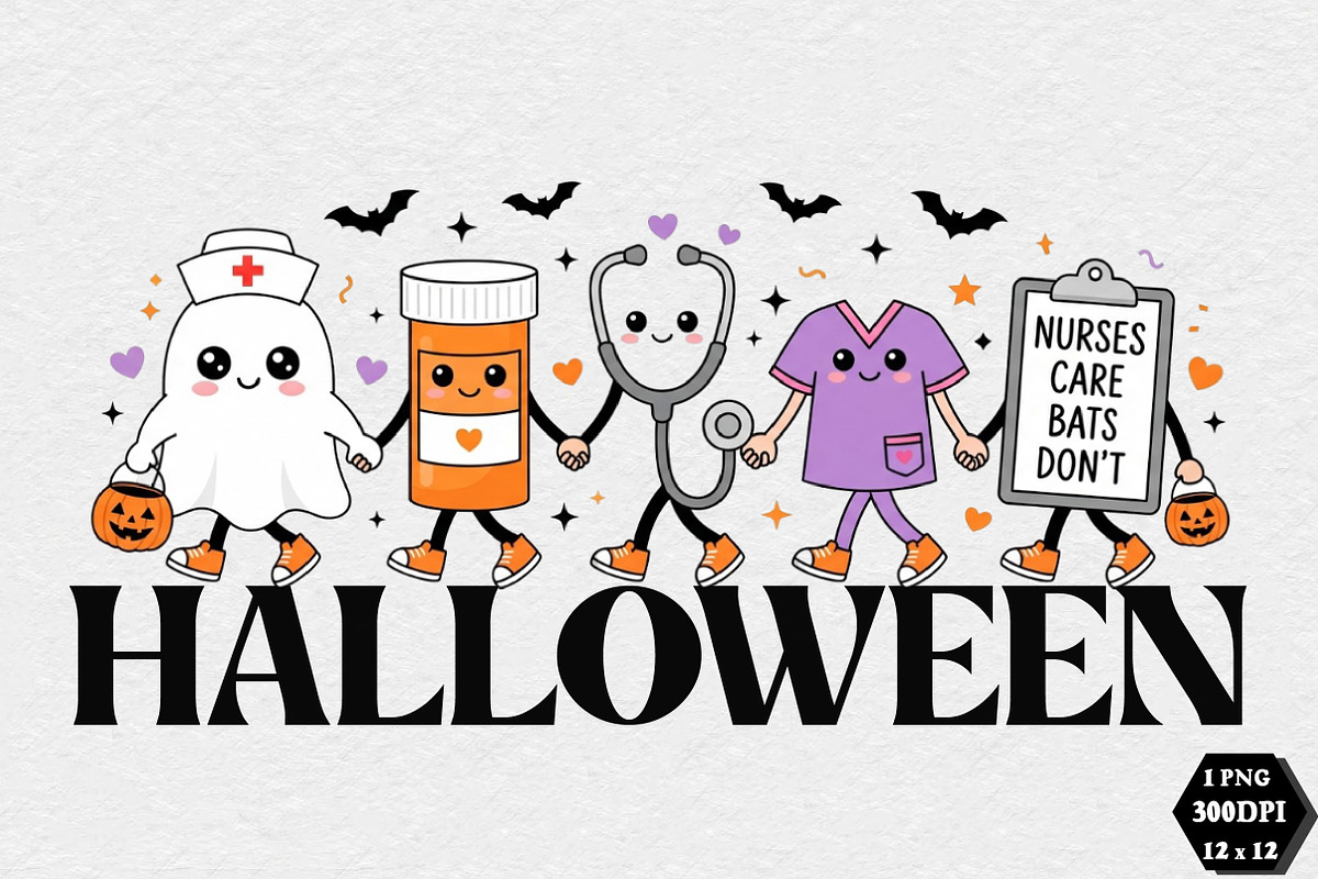 Nurses Care Bats Don't Halloween PNG, a Seasonal Illustration by DreamCafeArt (Photo 1 of 7)