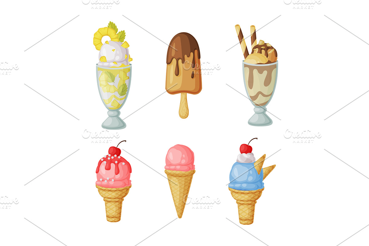 Ice Cream in Waffle Cone and on, a Food Illustration by TopVectors