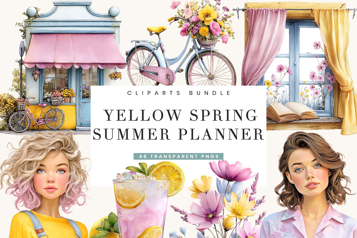 Yellow Spring Summer Planner Clipart, a Seasonal Illustration by BusyDaydesign (Photo 1 of 9)