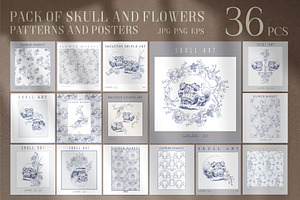 Skull and flowers poster set, a Texture Illustration by LanaDzi