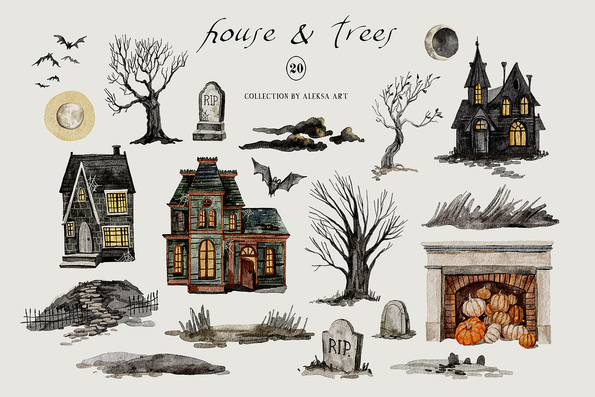 Halloween - Spoky Collection, a Seasonal Illustration by AleksaArt (Photo 7 of 14)
