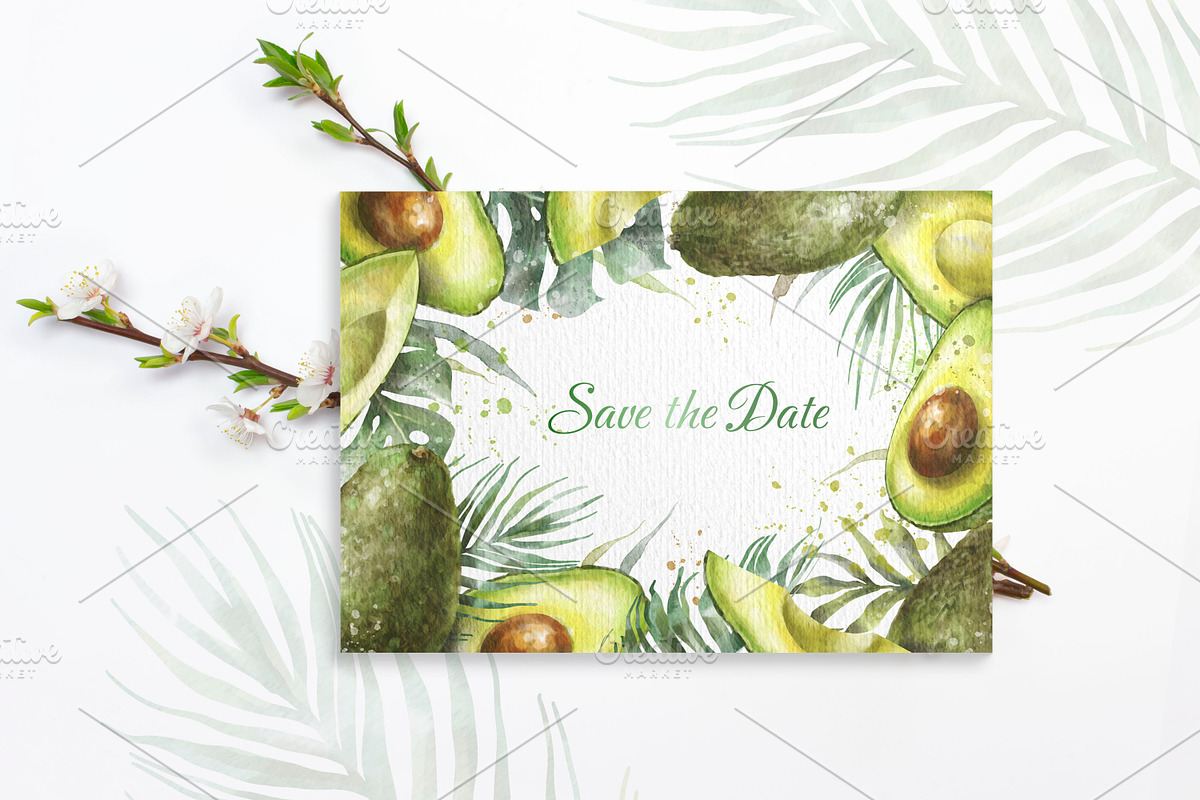 Avocado Watercolor Collection., a Decorative Illustration by VetaDesign (Photo 8 of 8)