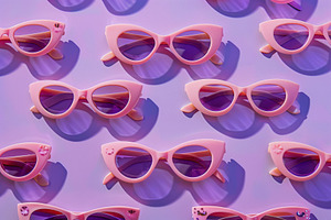 Pattern of pink sunglasses on purple background, a Food & Drink Photo by AlyaAnd
