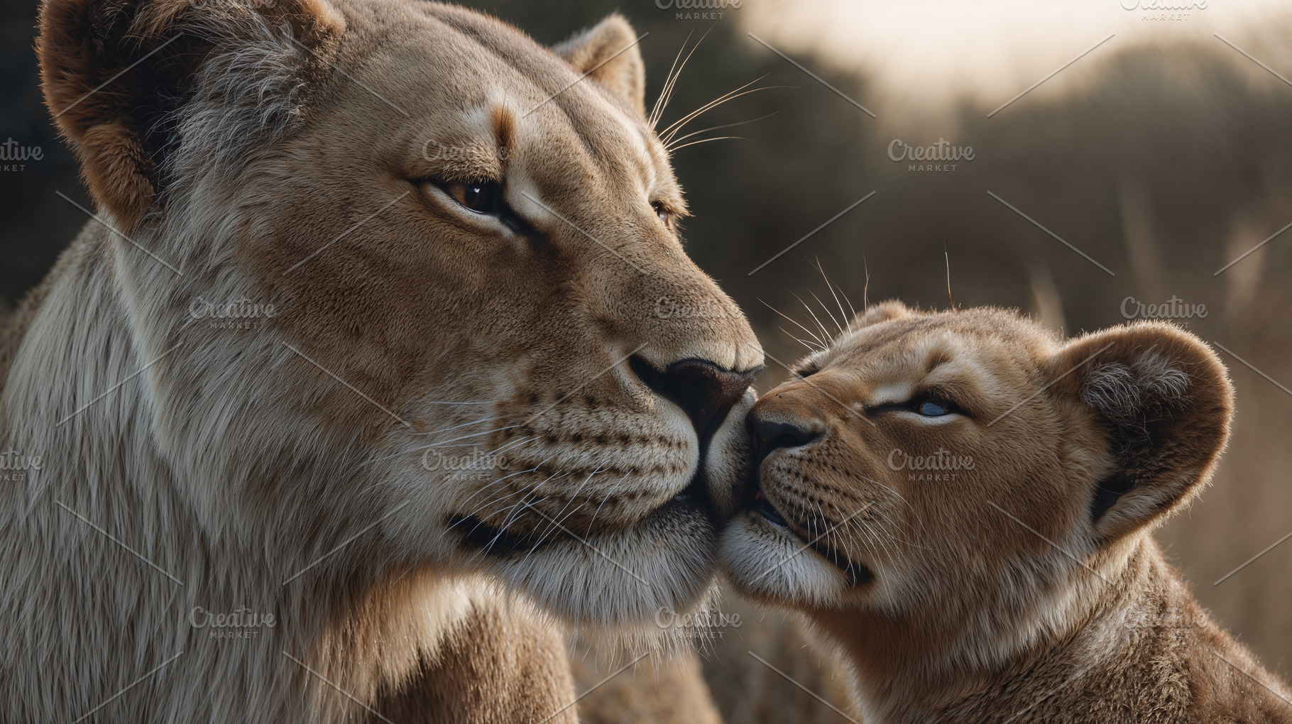 Lioness interacts tenderly with her cub in natural habitat, an Animal Photo by OSORIOartist