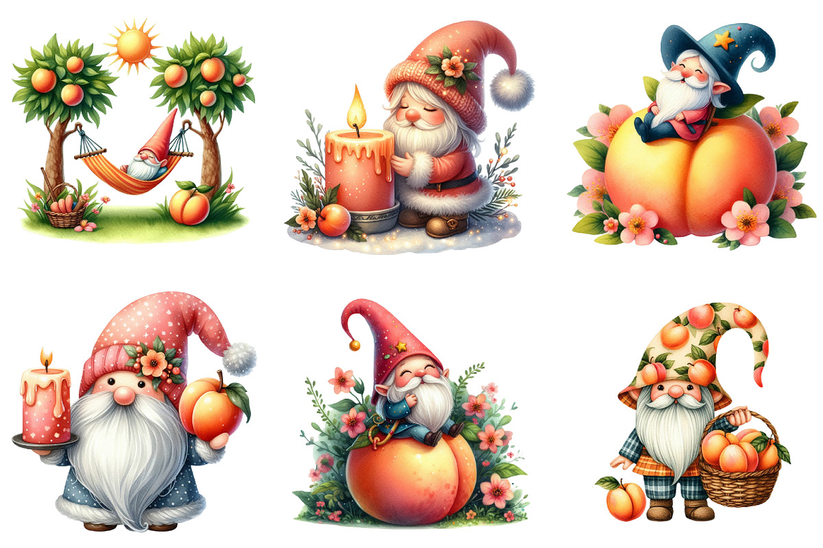 Summer Peach Gnome Clipart Bundle, a Seasonal Illustration by DreamArtGraphic (Photo 2 of 4)