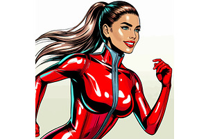 Smiling woman running in futuristic, a Person Illustration by AlexArt