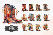 Western Flowers Boots Watercolor PNG, an Object Illustration by iloveTemplate (Thumbnail 1 of 14)