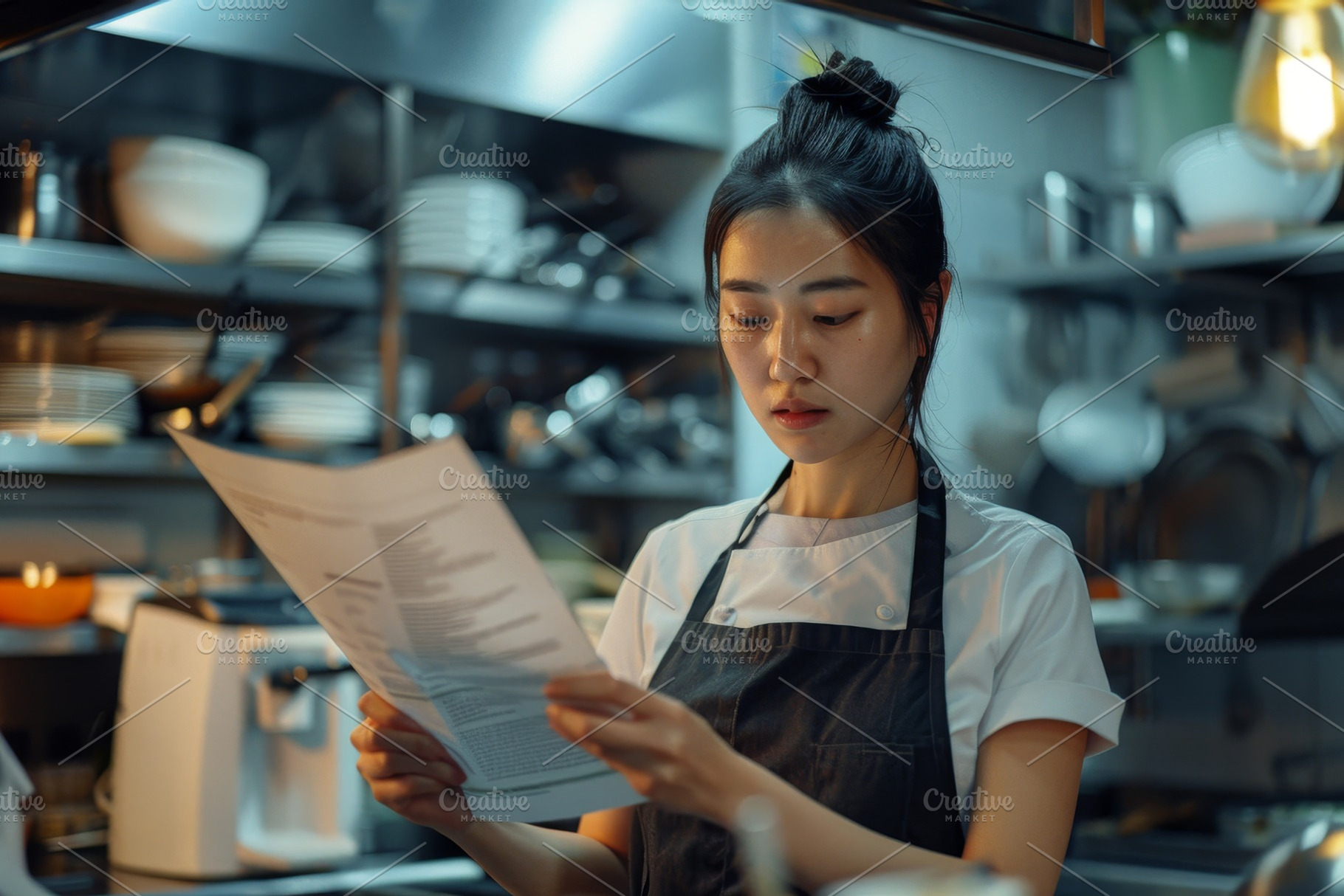 A chef carefully examines the menu i, a Photo by Tanuart